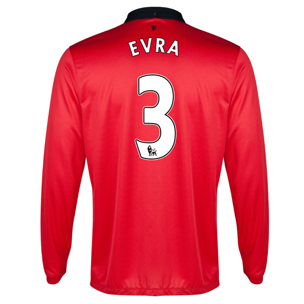 13-14 Manchester United #3 Evra Home Long Sleeve Jersey Shirt - Click Image to Close